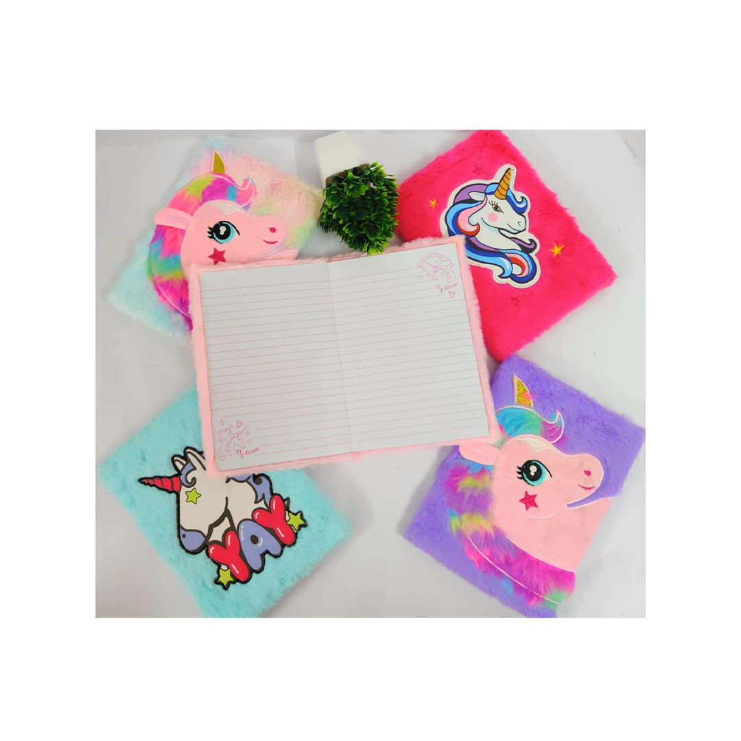 Baan Toys  Beautiful Pink Regular Size Unicorn Fur Diary and Designer Unicorn Notebook (3 Years+)