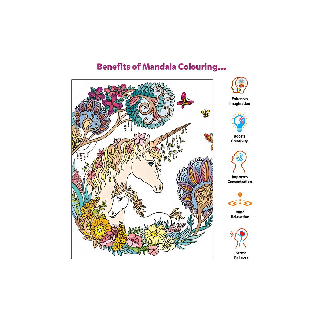 Little Berry Unicorn Mandala Art Colouring Kit With 24 Big Sheets and 12 Sketch Pens for Girls & Boys - Multicolour: Development Toy for Little Ones in India