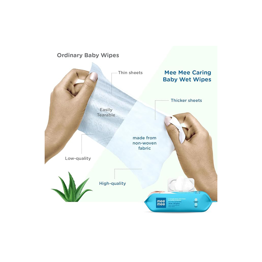 Mee Mee Caring Baby Wet Wipes With Aloe Vera Extracts with Lid 72 pcs | Parabens Free ( 1 Month+ )