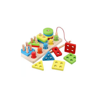 Extrokids Wooden Four column Shape Sorter Pus Fishing Game - 2 In 1 Purpose ( 3-4 Years)