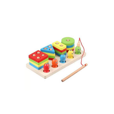 Extrokids Wooden Four column Shape Sorter Pus Fishing Game - 2 In 1 Purpose ( 3-4 Years)