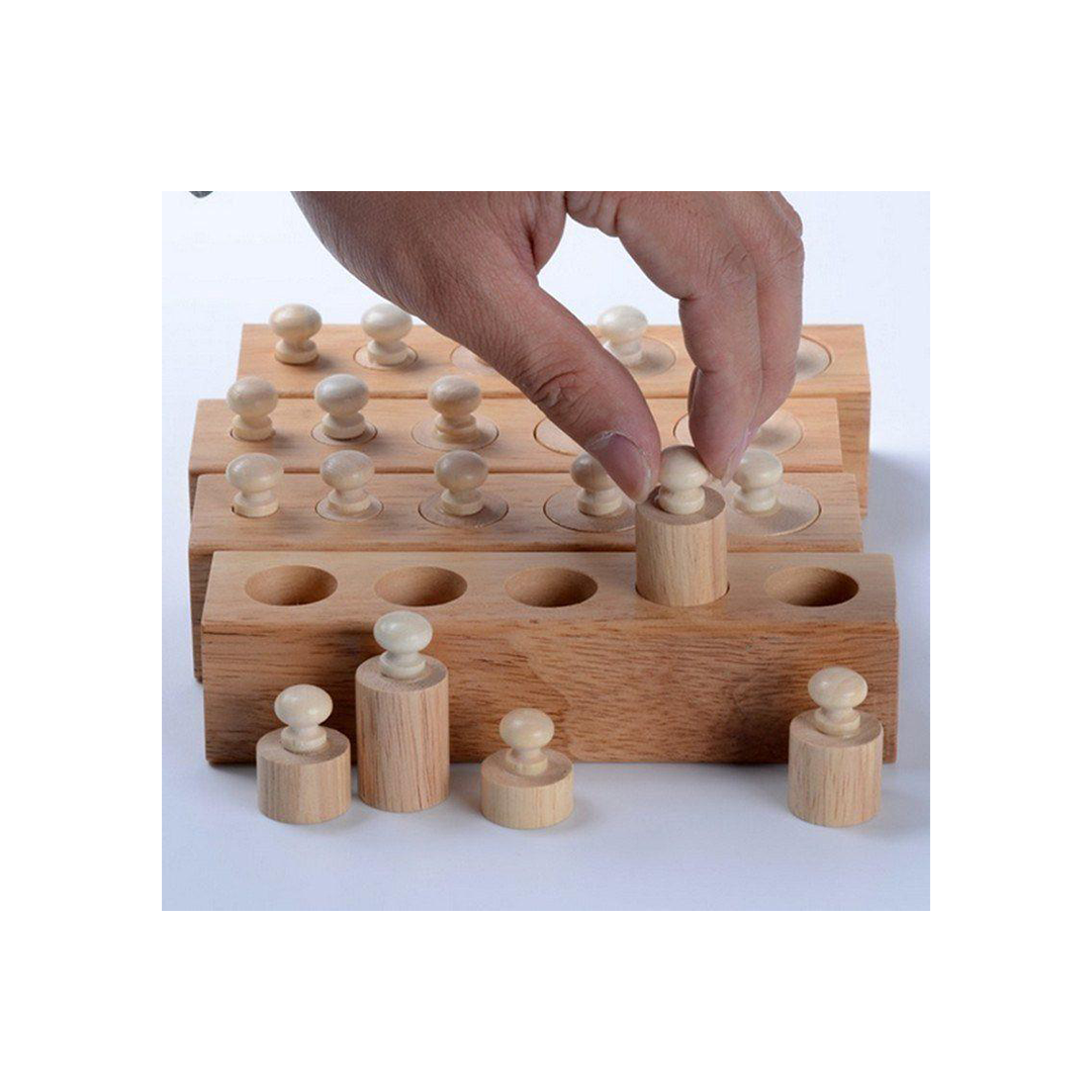 Extrokids Wooden Montessori Sensorial Material Family Set Mini Knobbed Cylinder Blocks (2 Years+)