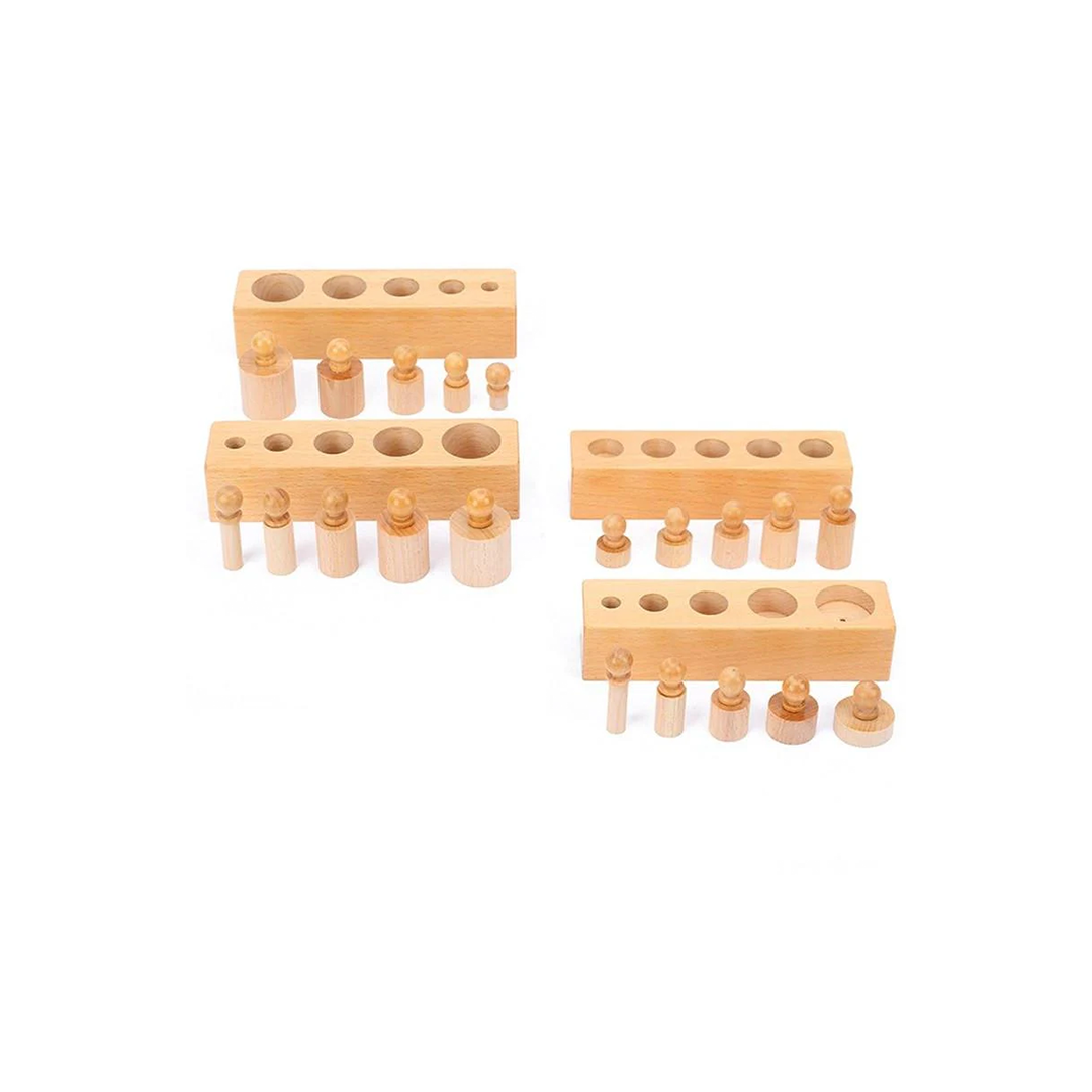 Extrokids Wooden Montessori Sensorial Material Family Set Mini Knobbed Cylinder Blocks (2 Years+)