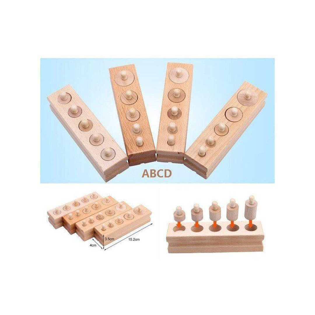 Extrokids Wooden Montessori Sensorial Material Family Set Mini Knobbed Cylinder Blocks (2 Years+)