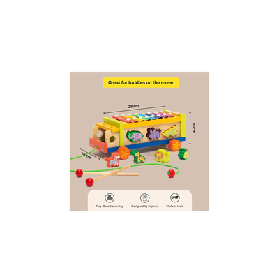 Shumee Wooden Musical Shape Sorter Toy Truck -Xylophone & Animals (2 Years+)