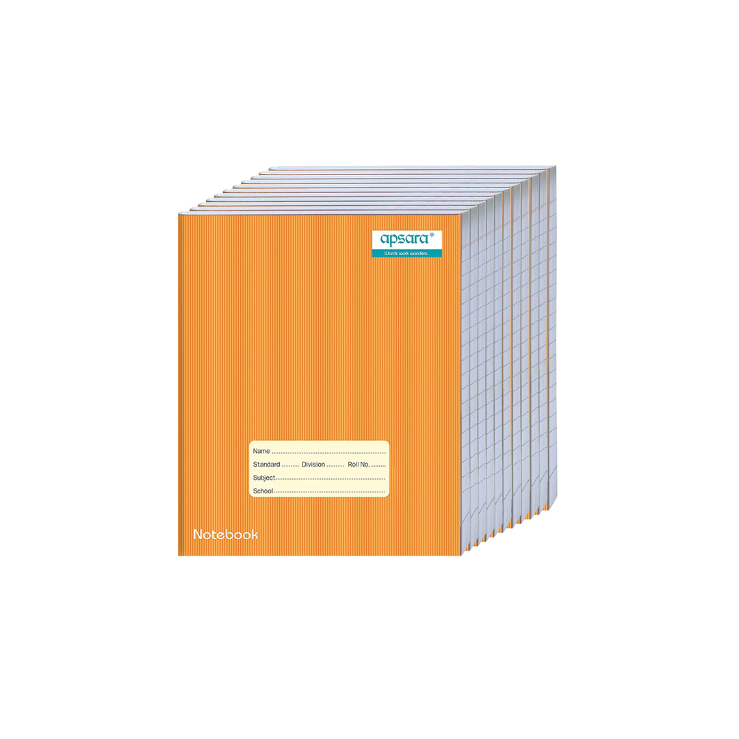 Apsara Small size Hardbound Notebook for Kids and Students | 19 CM x 15.5 CM - Pages 92 | Double Line Notebook | Use For School & Kids Students | Covers May Differ | Pack of 10