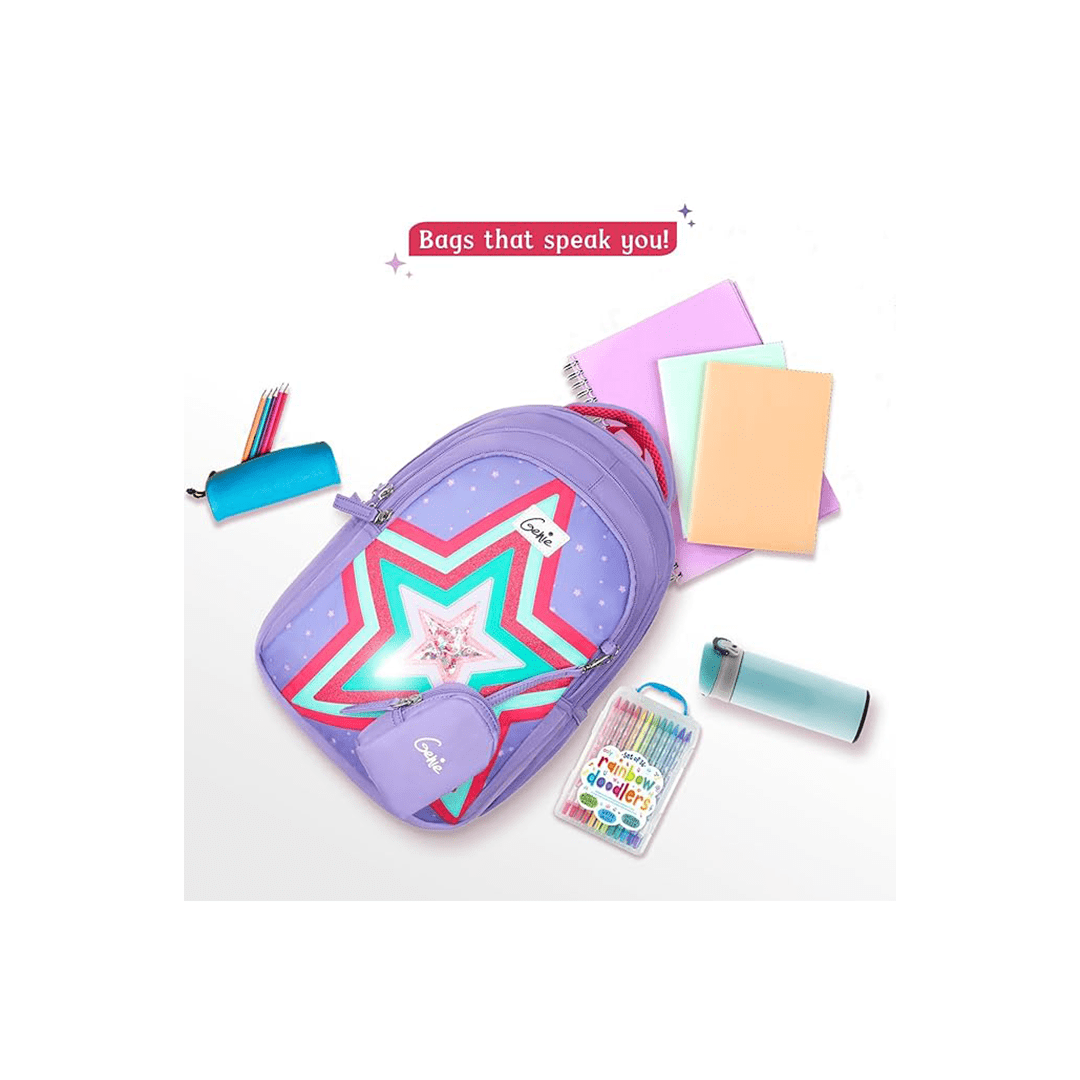 Genie Toys Genie Popstar Small Backpack for Kids,15 In-20 Ltr with Three Compartments,Side Pockets and Light Weight with Padded Shoulders