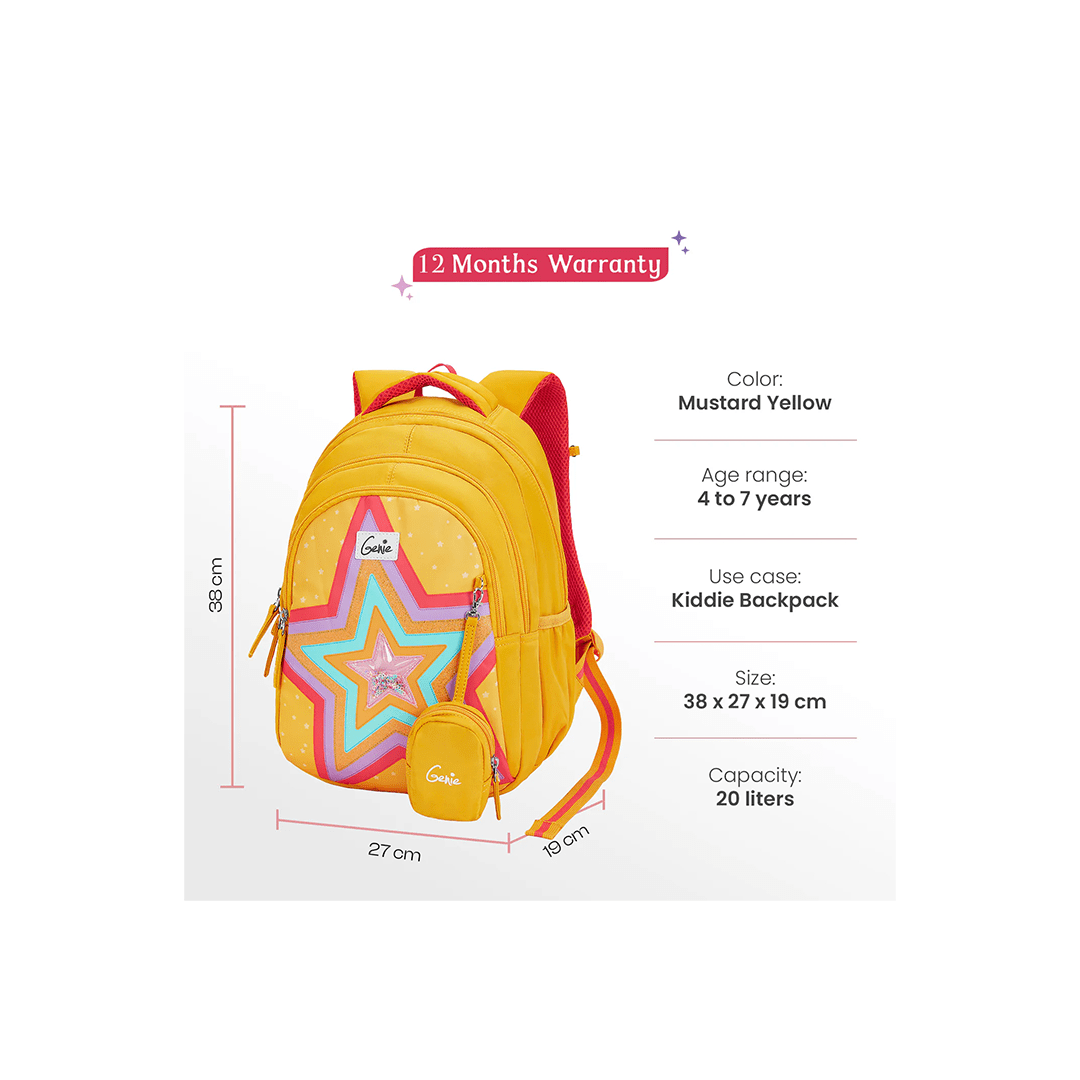 Genie Toys Genie Popstar Small Backpack for Kids,15 In-20 Ltr with Three Compartments,Side Pockets and Light Weight with Padded Shoulders