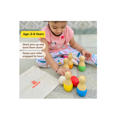 Shumee Wooden Mini Bowling Pins Set - 6 Pins, 1 Ball (2 Years+): Engaging Development Toy for Little Ones in India