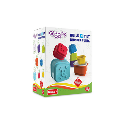 Funskool Giggles - Build N Tilt Number Cubes, Multicolour Cubes, Cubes with Numbers, Stack and Nest, 12 Months and above, 2 Modes of Stacking Straight stack and Slant Stack